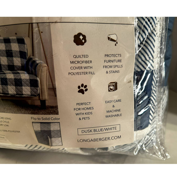 Longaberger Dusk Blue/White Reversible Sofa Furniture Protector 75"x110" - Picture 4 of 7